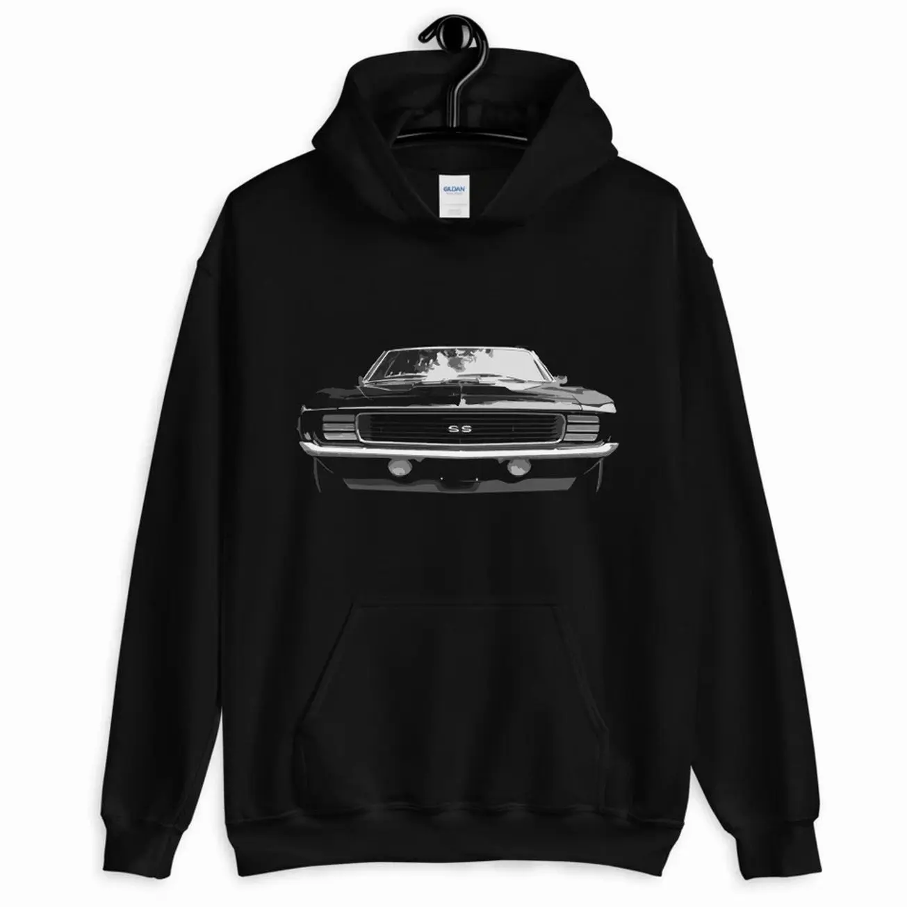 Black Vintage Camaro SS Front Hoodie T-Shirt Sweatshirt, Car Enthusiast and Fans Gift