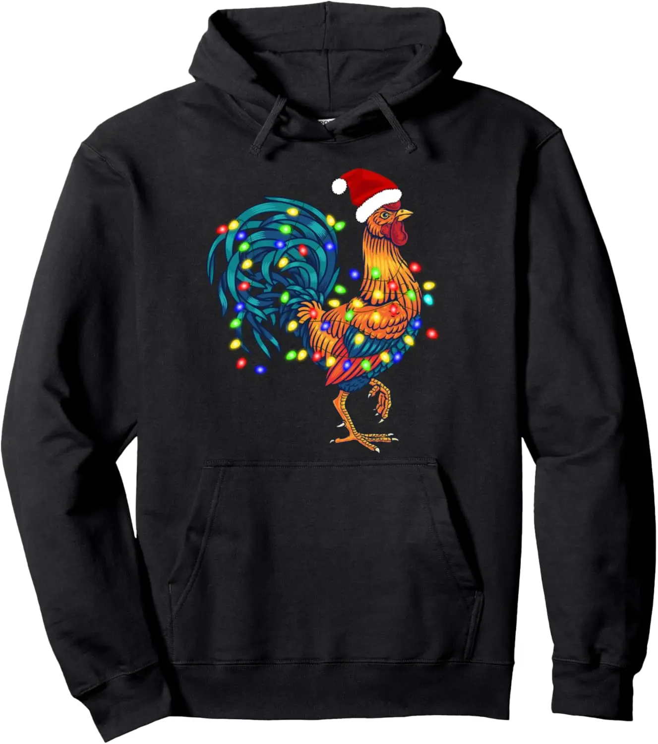 Funny Rooster Chicken Christmas Lights Pajama Farmer Gifts Pullover Hoodie