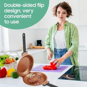 Gold Copper Double Sided Flip Non-Stick Frying Pan Reversible Breakfast Grill Pan For Pancake Omelet Steak