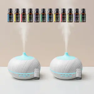 2PCS 550ml Wood Grain Ultrasonic Aromatherapy Diffuser - Relaxation Fragrance Diffusion Humidifier, Air Purifier, Remote Control, 7 LED Colors, 6 Essential Oils, Continuous Mist, 5V/2A Power Supply