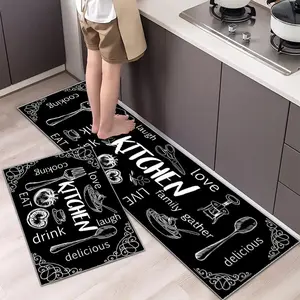 Kitchen Letter Pattern Floor Mat, 2 Counts/set Non-slip Kitchen Floor Mat, Washable Floor Mat for Kitchen, Bathroom, Bedroom, Living Room, Kitchen Area Rug