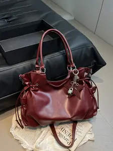 1pcValentine's Day tylish minimalist casual retro solid-color versatile Slouchy Tote bag Trendy Vintage Bag perfect for daily commuting, shopping, and school. Large capacity and durable—a must-have for women. Stylish Bag Fashion Tote Commuter Tote Bag