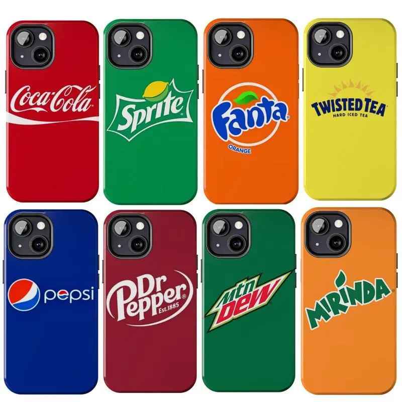 Brand Logo Smartphone Casing - Dr Pepper, Twisted Tea, Fanta, Mountain Dew, Sprite, Mirinda, Coca Cola, Pepsi Designs for iPhone 11-17 Pro Max/Plus & Samsung Galaxy S23-25 Cellphone Accessories for Mobile Devices