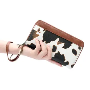 1pc Vintage Leopard Cow Print Women's Wristlet Wallet RFID Blocking Double Zipper Large Capacity Multi Compartment Design Commute Travel Fashion Organizer Bag