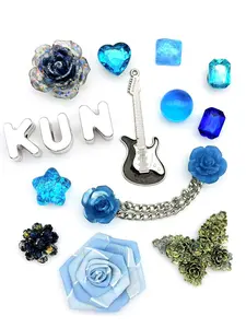 15 Pcs Blue Gemstone Resin Shoe Buckles, Luxury Sparkling Rhinestones, DIY Shoe Accessories, Holey Shoes Decorations