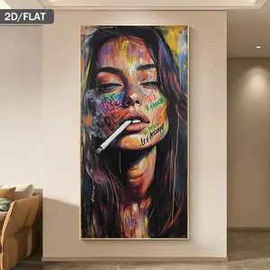 Large modern abstract graffiti girl smoking art print - urban street art poster with bold colors - suitable for living room, bedroom, office, cafe - modern wall decor - conversation starter decoration, home decor, vibrant artwork, high quality print, stat