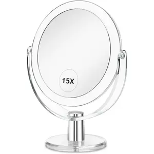 Vanity Makeup Mirror with Stand, 1X/15X Magnification Double Sided 360 Degree Swivel, Portable Table Desk Counter top Magnifying Mirror, Tabletop Bathroom Shaving Mirror, 6.25 Inch
