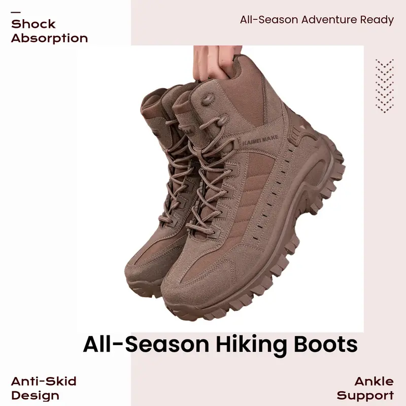 5.AA Couple's All-Seasons Above-the-Ankle Below-the-Knee High-Top Round-Toe Lightweight Breathable Weather-Resistant Hiking Style Shoes - Non-Slip Rubber Sole, Zip Fastener, All-Weather Grip, Suitable for Trekking Camping, Tactical Activities