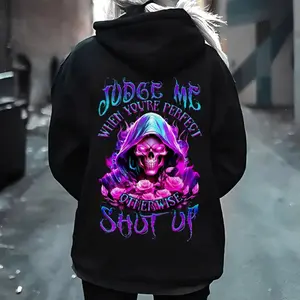 Judge Me When You’re Perfect Hoodie – Skull Attitude Graphic, Bad Girl Skull, Tattoo Girls, Streetwear