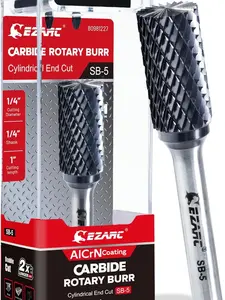 EZARC AlCrN Carbide Rotary Burr Bit (Pro), SF-5 Double Cut Carbide Burr 1/4" Shank Die Grinder Cutting Burrs Bit for Hard Metal Working, 1-Pack