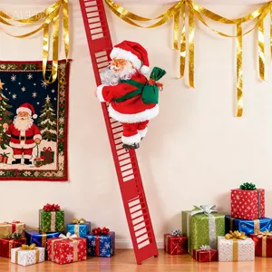 2025 Upgraded Climbing Santa Claus Electric Santa Climbing Ladder to Christmas Tree with Music and Bag Holiday Party Home Door Wall Tree Decoration Xmas Ornament