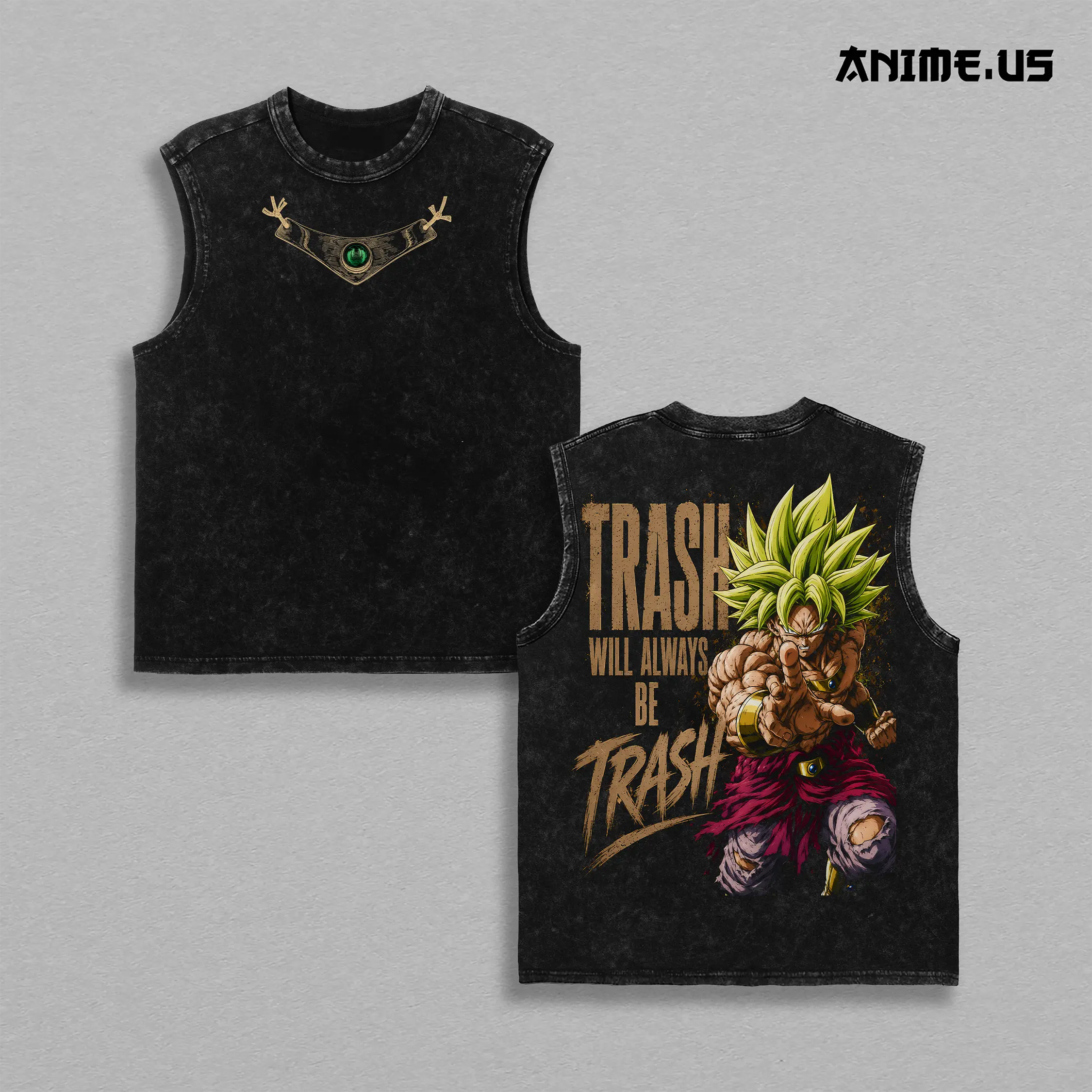 Broly Legendary Super Saiyan DBZ Anime Graphic Vintage Tank Top, Berserker Warrior Trash Will Always Be Trash Heavyweight Cotton Sleeveless Oversized Washed Streetwear Muscle Tank