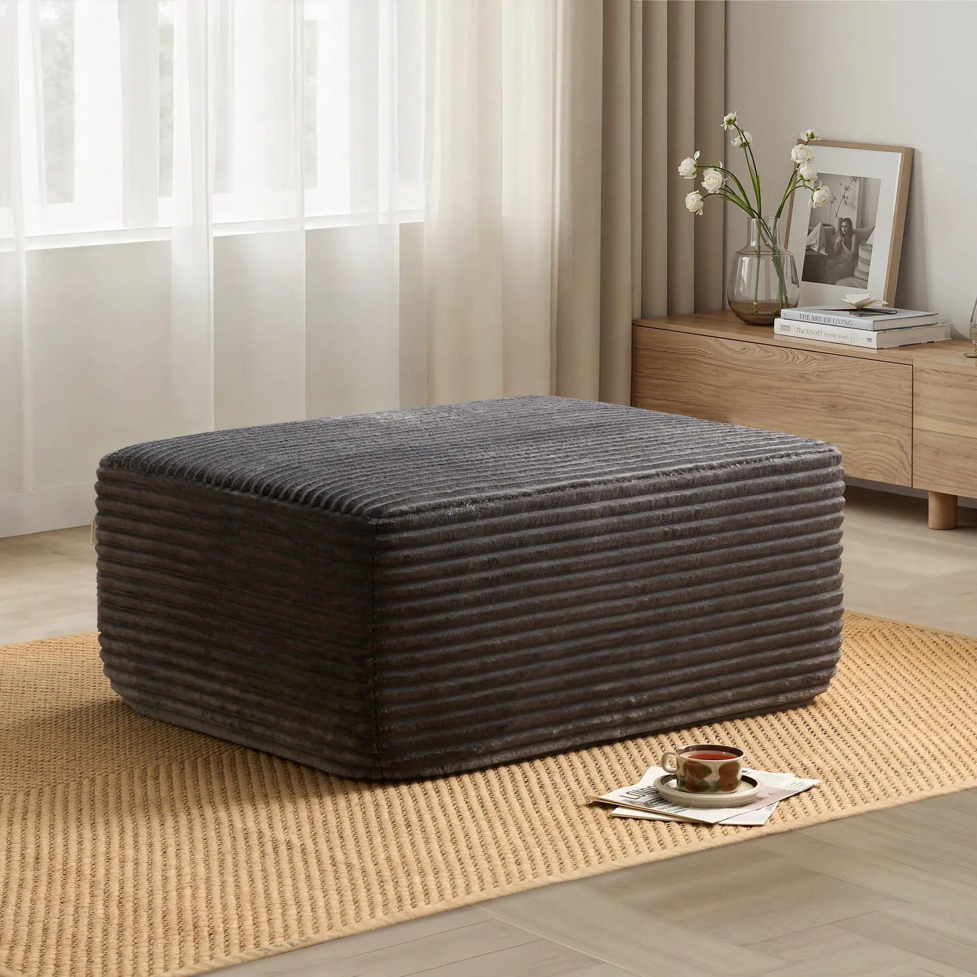 ALLWEX 37" Corduroy Fabric Ottoman, Oversized Rectangular Footrest with Plush Foam Padding, Standalone Modular Sofa Accessory for Living Room, Sofas Living Room