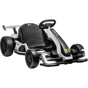 24V Kids Electric Drift Kart, 300W Powerful Motor 8.5MPH, Big Battery, EVA Tires, Adjustable Length, Drift/Sport Modes, Brake Pedal, Bright LED Lights, Outdoor Racing Ride-On Toy for Kids-White