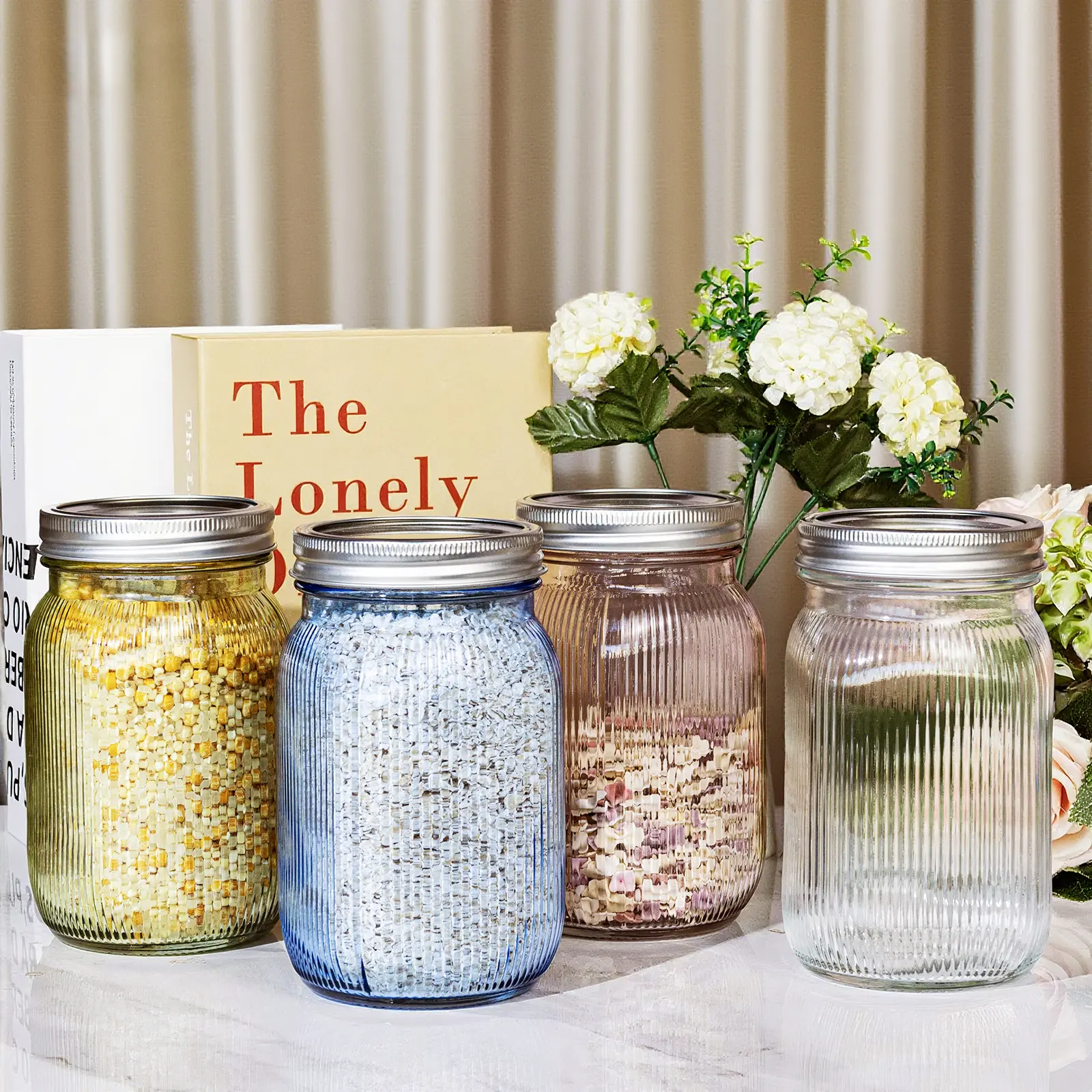 4/6 Pack 32 oz Clear/ Blue/ Green/ Pink Wide Mouth Mason Jars for Food Storage, Overnight Oats,Honey,Sauces for Storing All kinds of Food