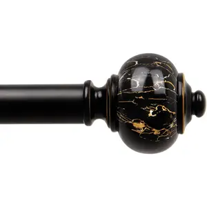 Black Curtain Rod 32 to 58 Inches (2.6-4.8ft), 1 Inch Single Curtain Rods for Windows, Decorative Drapery Rods with Marble End