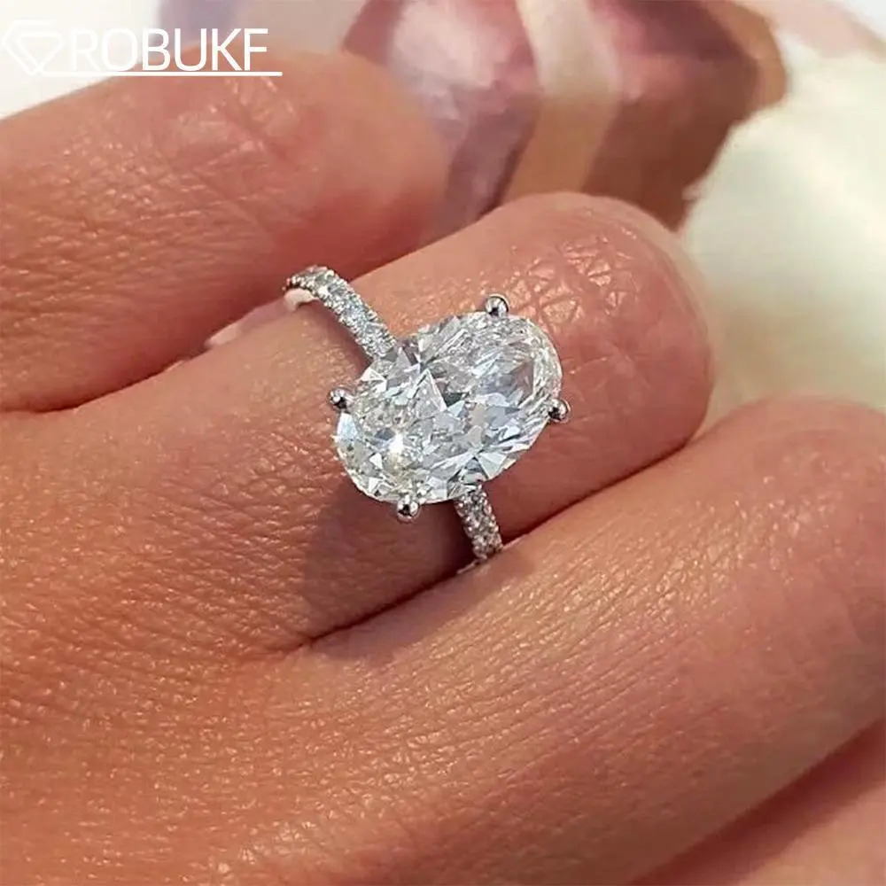1/2/3/4CT Oval Cut Full Moissanite Engagement Rings for Women Solitaire Hidden Halo Diamond  Silver Wedding Band With GRA