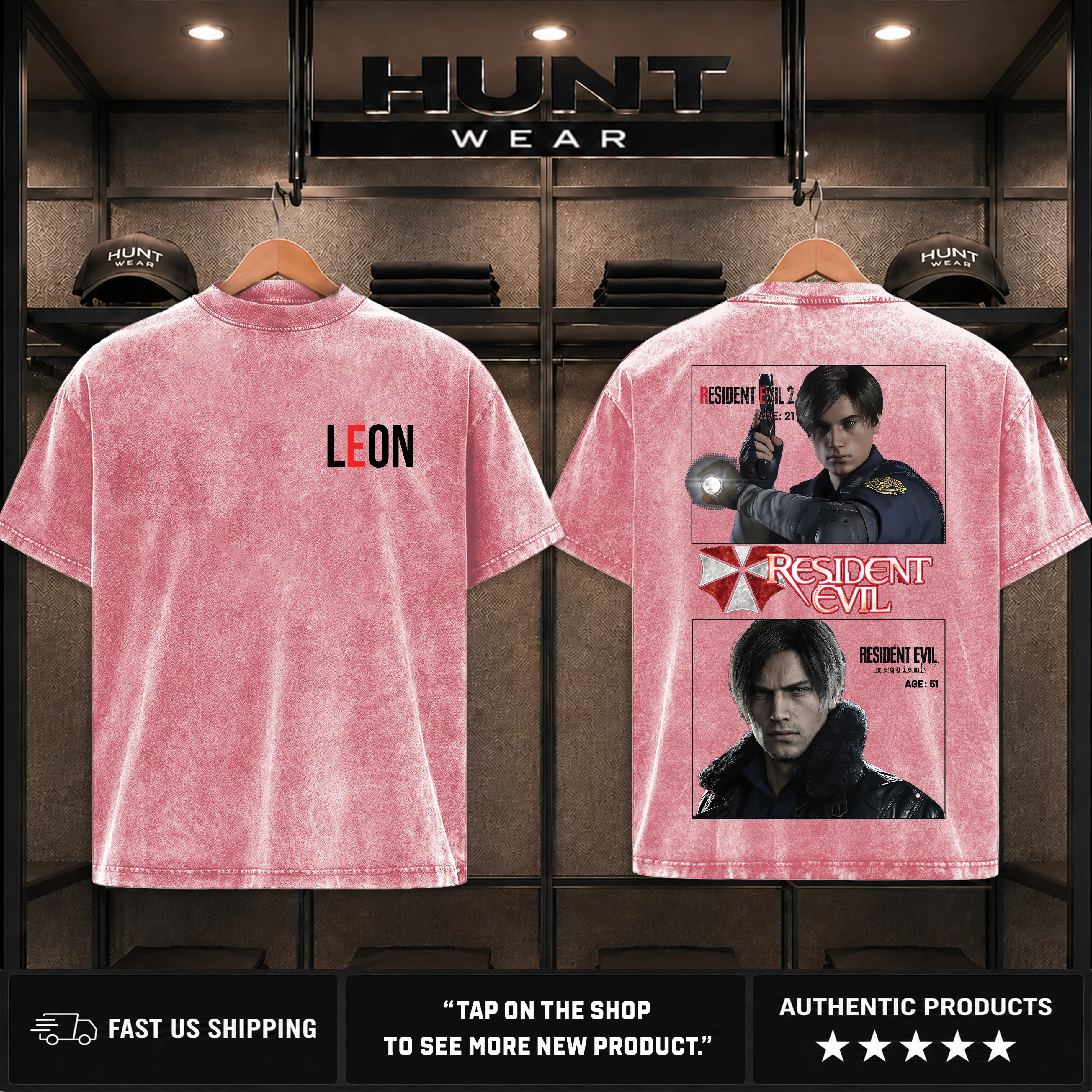 Leon kennedy RE: Requiem v1, Resident Evil Tshirt, unisex heavyweight cotton t-shirt washed Casual Menswear, Enlist Resist washed T-Shirt, Game Inspired Streetwear tee unisex heavyweight cotton t-shirt, gift for him
