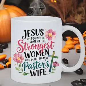 Pastor's Wife Ceramic Coffee Mug - Inspirational Jesus Quote, Reusable & Insulated, Hand-Wash Only - Perfect Gift for Coffee Lovers, Men & Women, White with Floral Design, Coffee Cup