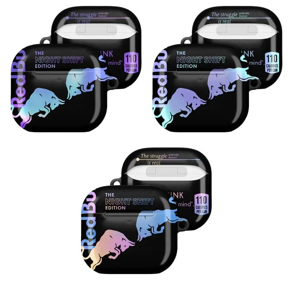 Black Holographic Bull AirPods Case for AirPods 1 2 3 4, AirPods Pro 1 2 3, Neon Gradient Animal Design Earbuds Cover, Trendy Protective Case