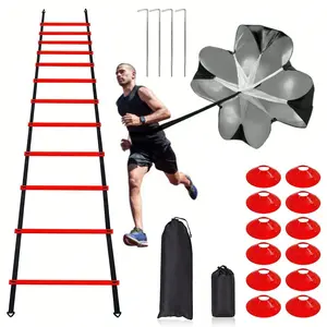 Football Soccer Training Equipment | Speed Agility Training Set, Including 1 Agility Ladder, 4 Steel Piles,12 Disc Cones,1 Resistance Umbrella .| for Athletes/Sports Including Football & Basketball