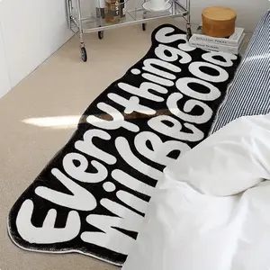Black and white color matching trendy irregular living room carpet ins style lounge carpet EVERY THINGS WILL BE GOOD letter bedside bay window carpet bedroom decoration plush floor mat