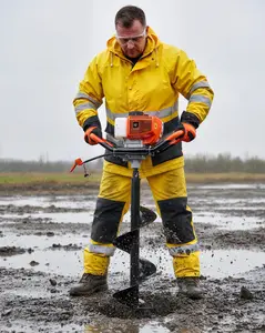 52cc 2-Stroke Gas Powered Earth Auger Post Hole Digger with Anti-Vibration Design & EPA Certified, Includes 2 Auger Bits (6" & 10") and 3 Extension Rods, Max 10.5 ft Digging Depth for Fence, Deck