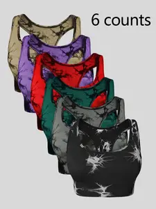 Women's Tie Dye Print Sports Vest, Sporty Square Neck Padded Crop Tank Top for Yoga Gym Workout, Ladies Sportswear for All Seasons, Gym Workout Clothes, Fitness Workout Vest, Workout Apparel