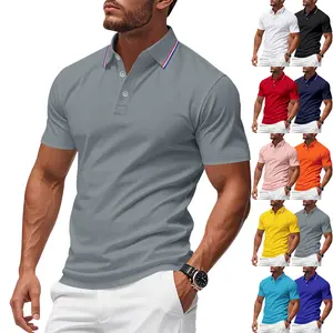 Men's Summer Golf Jersey Polo Shirt - Quick-Dry Breathable Tops, Casual Athletic Wear, Short-Sleeve with Color Trim, Large Polo Shirts for Casual Business Use