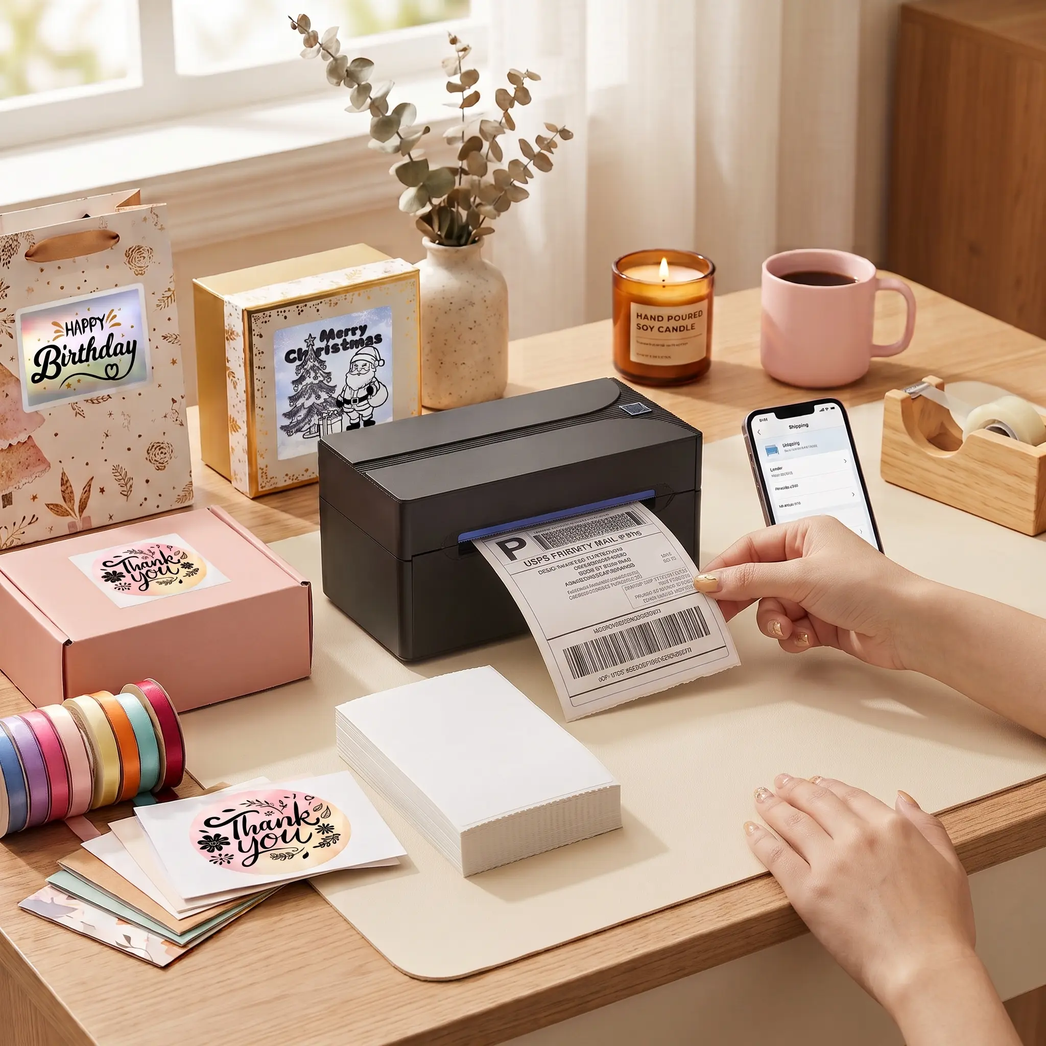 Shipping Label Printer, 4X6" Bluetooth Thermal Label Printer for Shipping Packages Small Business, Thermal Printers Compatible with Android iPhone Windows Mac USPS Amazon Shopify Etsy, Pink