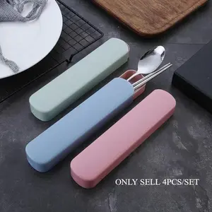 4pcs/Set Stainless Steel Travel Camping Cutlery Set Portable Tableware Utensils Chopsticks Spoon Fork Steak Knife with Storage Case for restaurant, Kitchenware