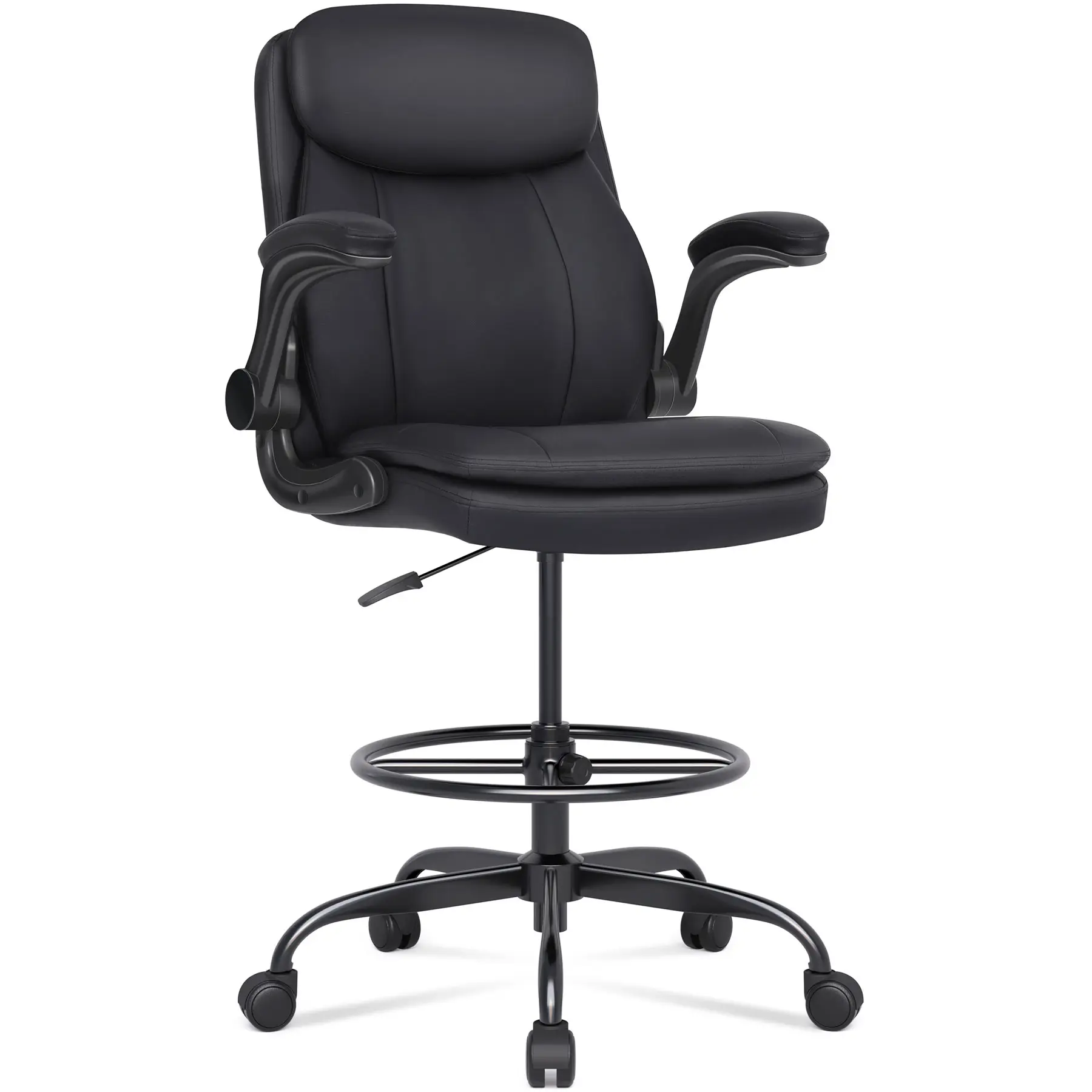 Tall Office Chair, Drafting Chair for Standing Desk, Executive Chair with Adjustable Height and Flip-up Armrest, Leather Drafting Chair, High Office Chair for Counter Height Desk MI-0479G  summergarden