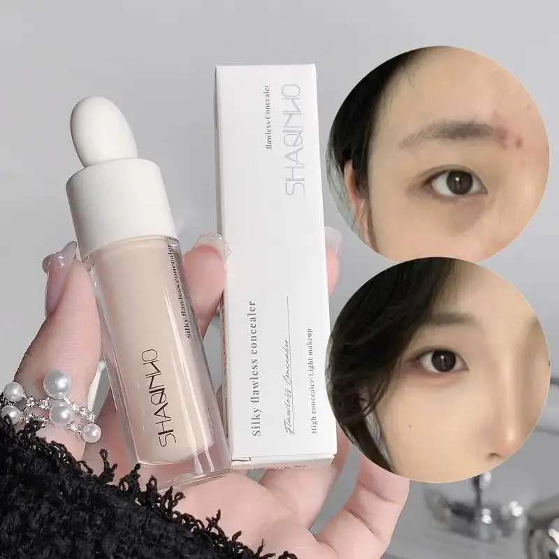 1pcs Silky Seamless Liquid Concealer, Under Eye Concealer, Waterproof and sweat-resistant, Coverage, with soft brush head, suitable for dark circles, long-lasting formula, light beige, precise application, Longwearing makeup, daily and party makeup