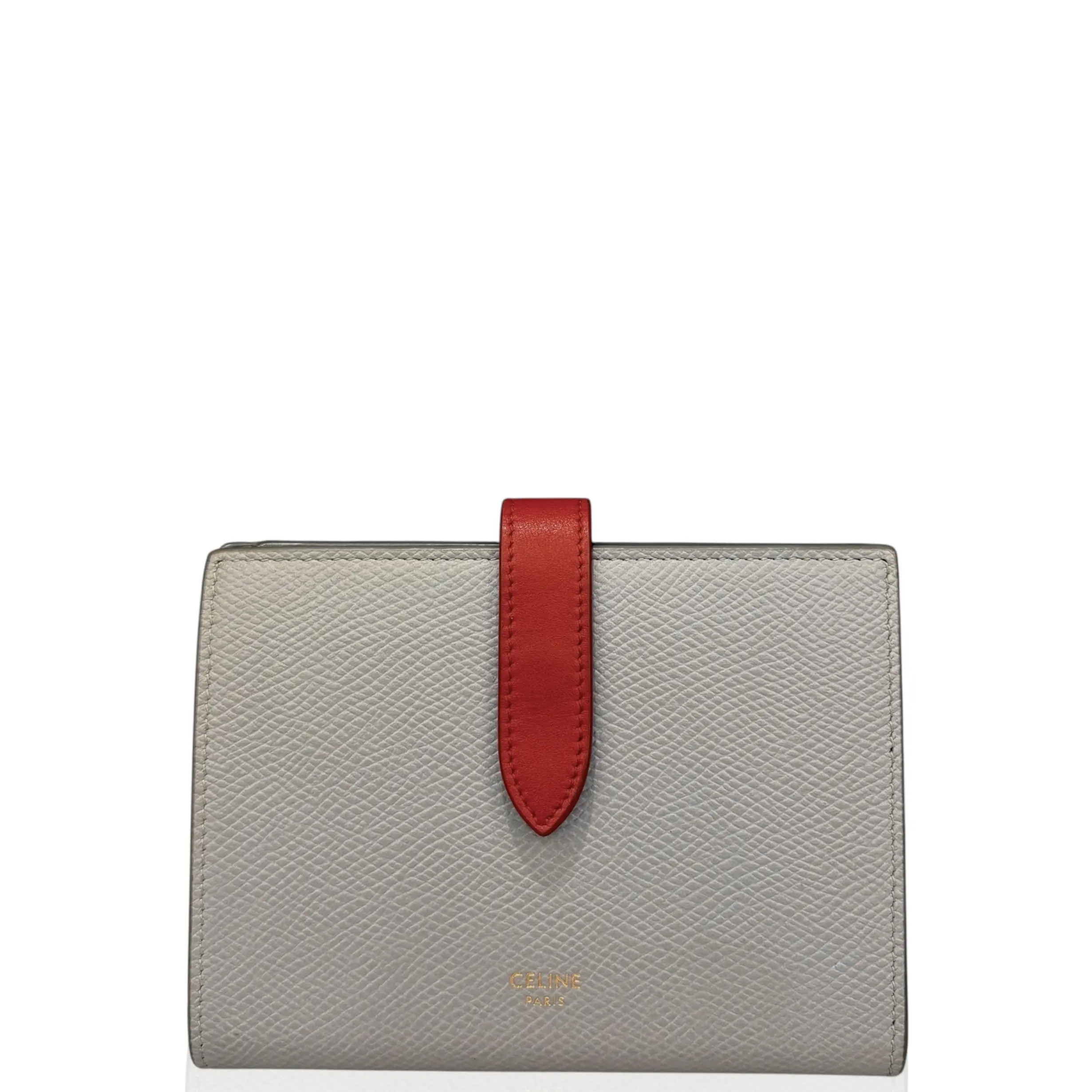 Pre-owned Celine Leather small leather goods Compact Wallet Grained Calfskin Slate Blue Red (gn051026a7)