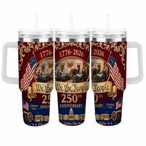 We The People 250th Anniversary Patriotic Car Cup (40oz/30oz/20oz) American Independence Print Double Wall Stainless Steel Leakproof Keeps Drinks Hot or Cold Father's Day Gift