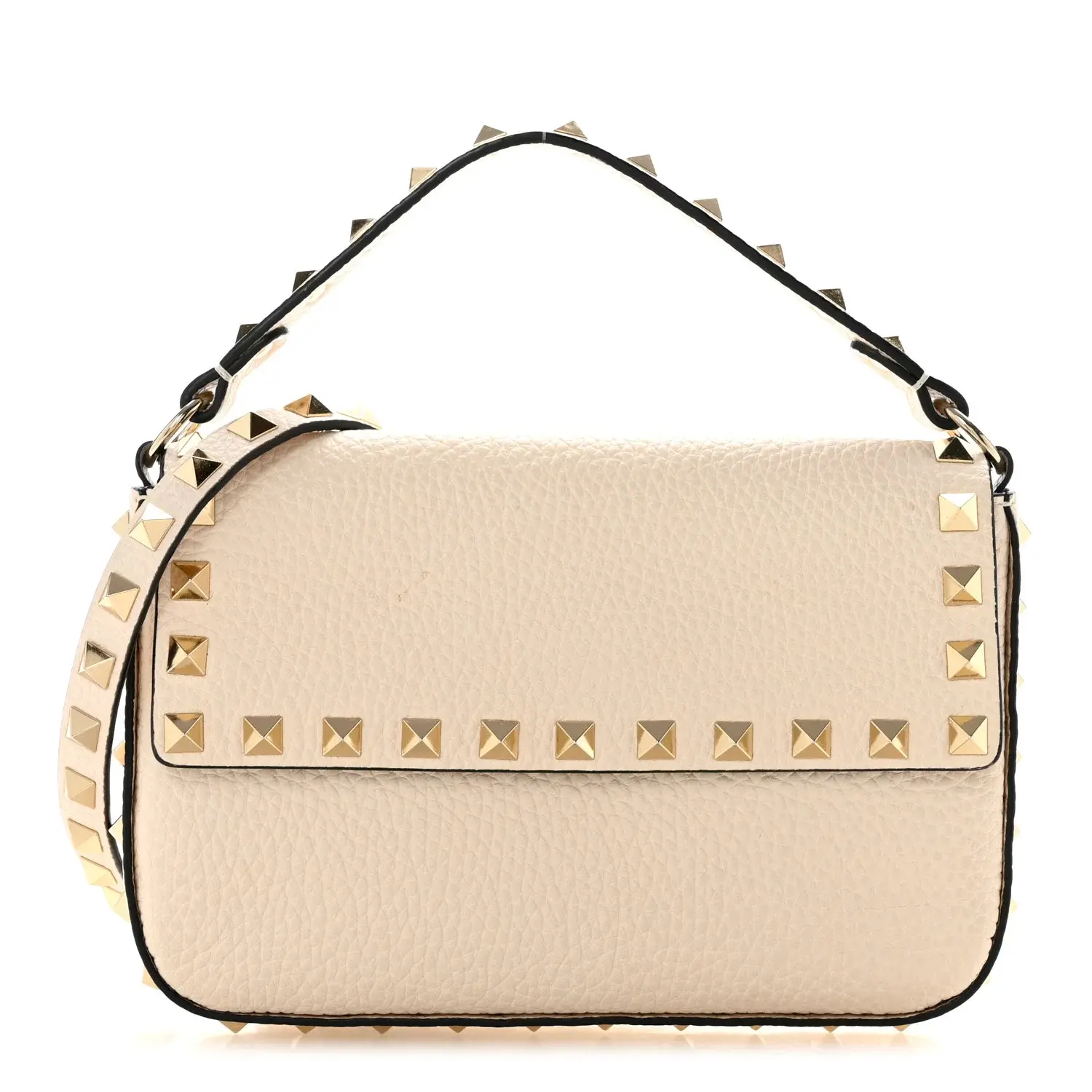 Pre-owned Valentino Calfskin Shoulder bags Garavani Grainy Rockstud Crossbody Pouch Light Ivory