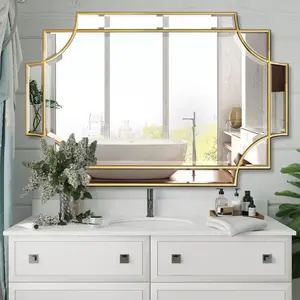 Jesantab Gold Mirror for Wall, 32"x48" Large Decorative Mirrors for Wall Decor, Polished Bevelled Full Length Long Mirror for Living Room, Bathroom, Bedroom, Entryway