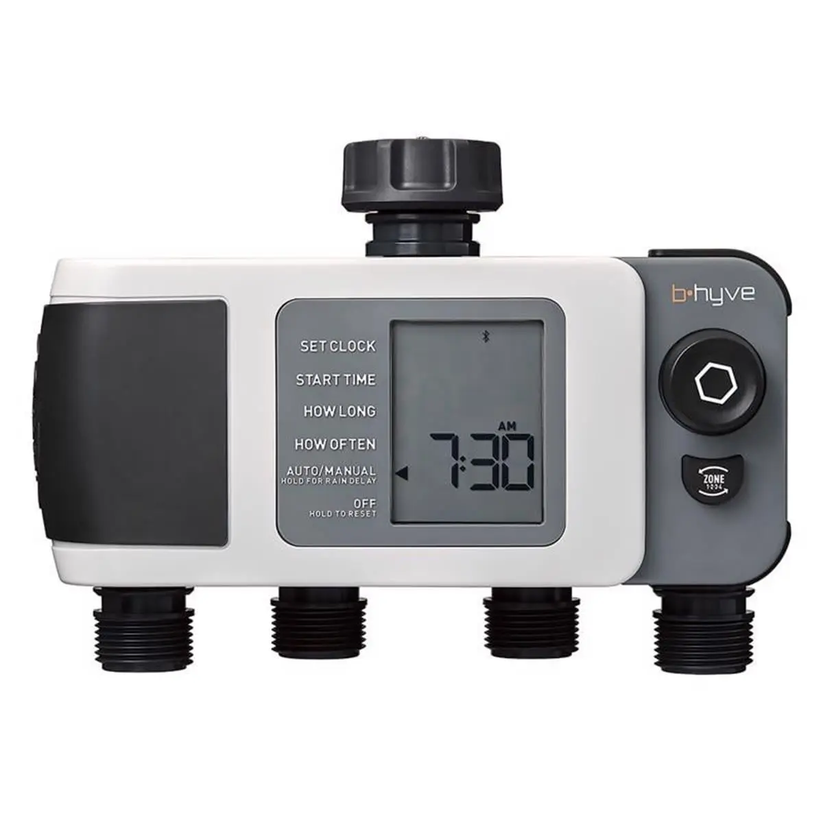 Orbit B-Hyve Smart 4-Zone Hybrid Outdoor Timer, Battery-Powered Automatic Watering System with Remote App & On-Device Setup, Water Sprinklers, Garden Watering Sprinkler, Batteries, Programmable Zones, Hybrid Timer, Battery Backup: Yes