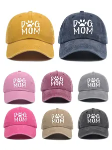 Unisex Dog Mom Letter Printed Washed Baseball Cap, Vintage Adjustable Outdoor Hat for Travel & Beach, Casual Random Print Gift for All, Casual Trendy Hat