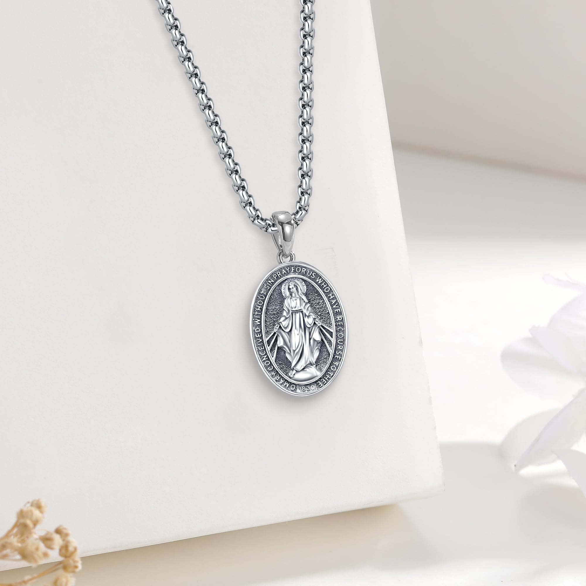 Audinceed Miraculous Medal Necklace for Women, 925 Sterling Silver Saint of Faith and Divine Catholic Medal Pendant Amulet Religious Jewelry Gift Audinceed Miraculous Medal Necklace for Women, 925 Sterling Silver Saint of Faith and Divine Catholic Medal Pendant Amulet Religious Jewelry Gift