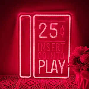 Insert Coin to Play Neon Sign, Arcade Machine Neon Light, USB Powered Dimmable LED Insert Coin To Play Wall Art for Consoles Retro Game Room Classroom Bedroom Party Fun Gifts