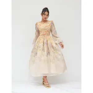 Cider Cotton Floral Pleated Maxi Dress