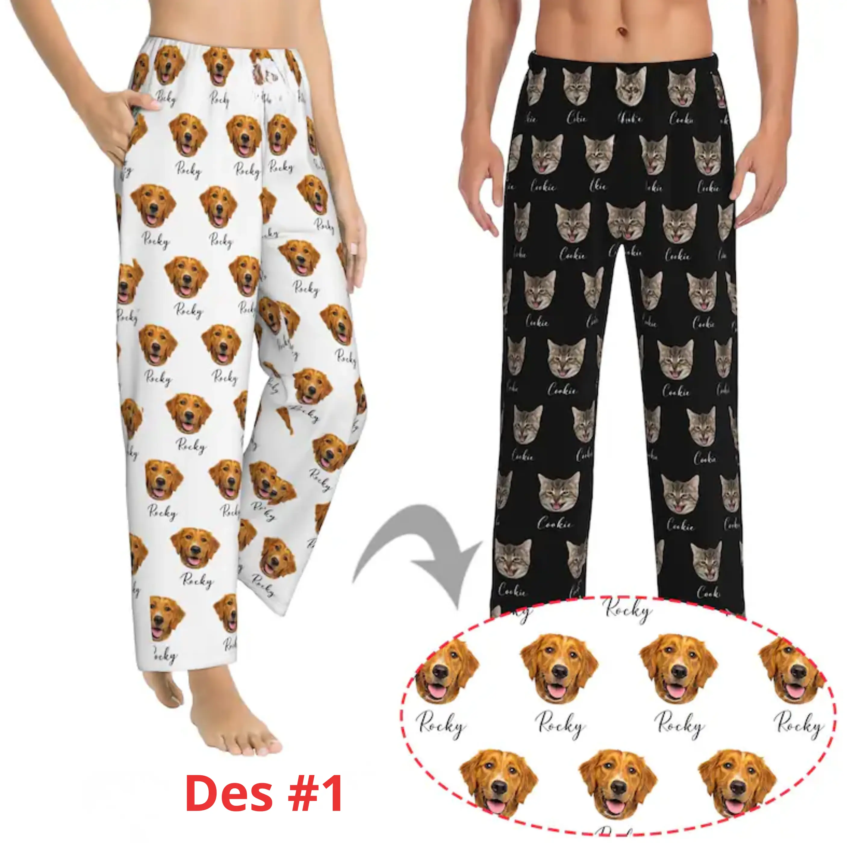 Personalized Face Pajama Pants with Name, Custom Pet Photo Pajama Pants, Funny Personalized Lounge Sleep Pants Gift for Dog & Cat Lovers