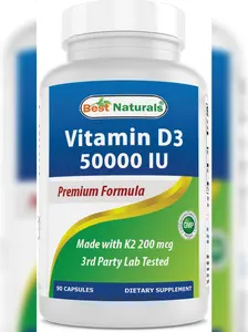 Best Naturals High Potency Vitamin D3 50,000 IU with MK-7 K2 200 mcg - 90 Veg Capsules - Non-GMO, Gluten Free