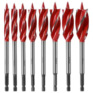 Auger Drill Bit Set, 8 Counts/set 4 Flute Cut Drilling Tool, Quick Change Hex Shank Wood Hole Drill Bit, High-carbon Steel Boring Bits Impact Wood Auger Set