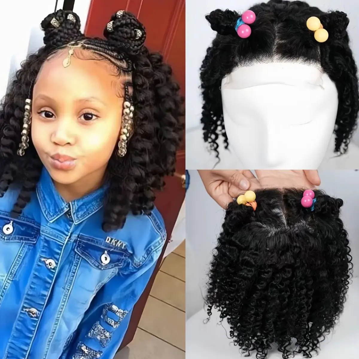 Megeen Hair Kid's Wigs 4X4 Lace Front 10inches 12inches 14inches Curly Hair Wigs Glueless Wigs for Children 100% Human Hair Bob Wig