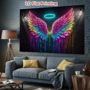 Summervibes 1PC Polyester 2D Flat Neon Angel Wings Tapestry - Home Decor, Decoration Items, Event & Festival Shooting Backdrop, Live Streaming Background Wall,summervibes