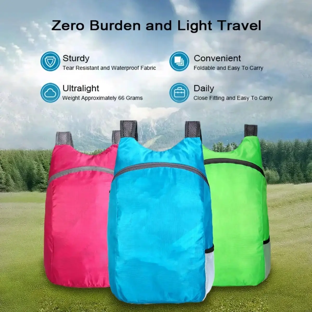 Lightweight Foldable Backpack Bags - High-Density Oxford Cloth, Water-Resistant, Large Capacity, Anti-Slip Zipper, Packable for Outdoor Travel & Daily Commuting, Portable Casual Daypack