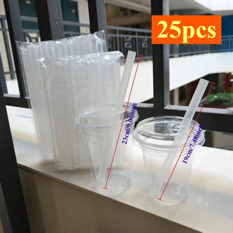 Large Clear Bubble Tea Straws - 19cm & 23cm Length, Perfect for Party, Cafe, Restaurant Bulk Use (Cold & Hot Drinks Straws, Drinking Straw, Plastic Straws)-25pcs