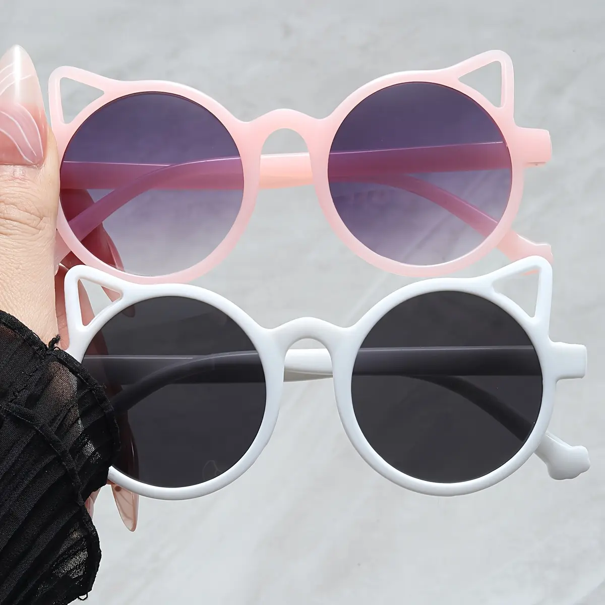 3-14y Kids' Cat Ear Animal Print Sunglasses Set - 2pcs Colorful Durable Polycarbonate-Plastic Frames, Playful Cartoon Design, Party Fashion Accessories, Acetate